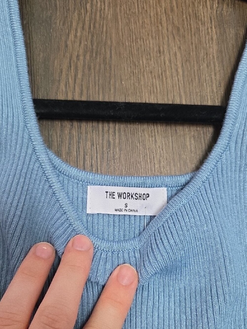 Light Blue Ribbed Fleece Tank with Ruffle Hem - Picture 4 of 5